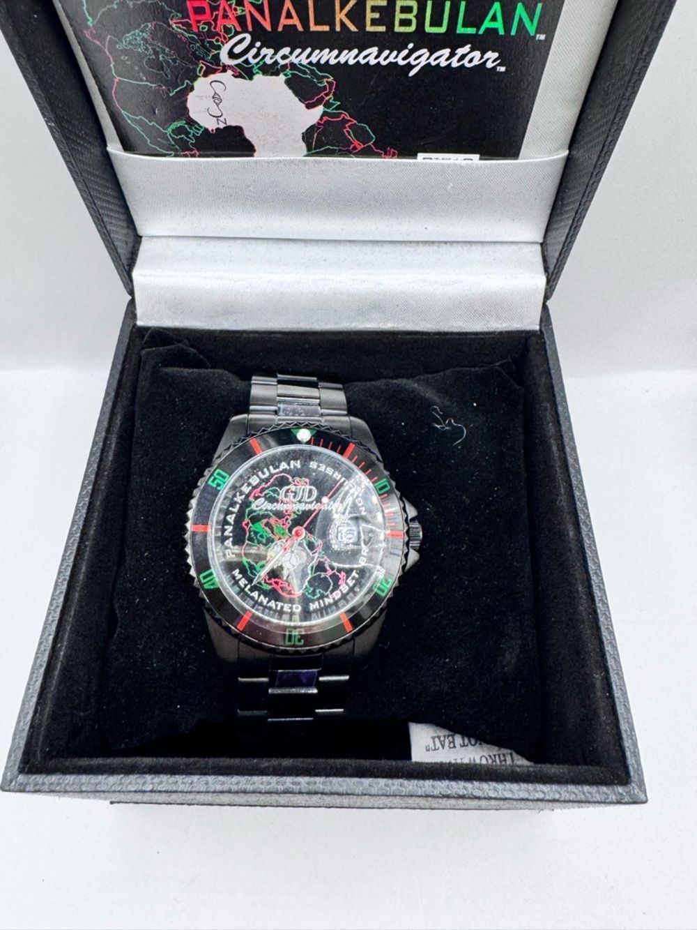 Pan-Alkebulan Circumnavigator Watch Melanated Mindset Black Stainless Steel Box